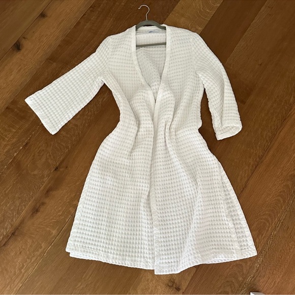 LAKE Pajamas Women's White Cotton Waffle Robe sz M Soft Belted Long - Picture 5 of 6